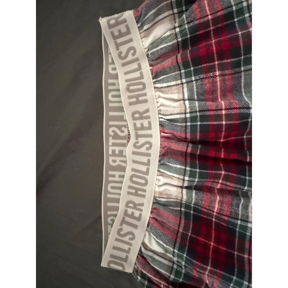 Hollister Red Plaid Flannel Pajama Pants Jogger Logo Waistband Loungewear